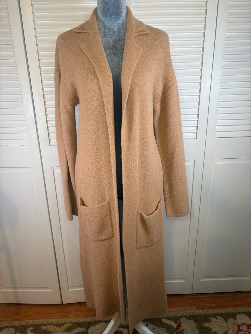 Long Open-Front Ultra Luxe Sweater Cardigan in Camel Size M